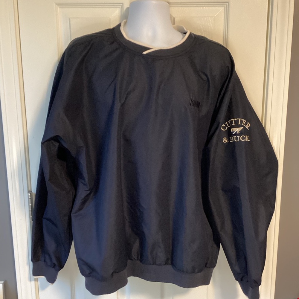 Cutter & Buck navy windbreaker pullover with pockets and Knauf logo-XL